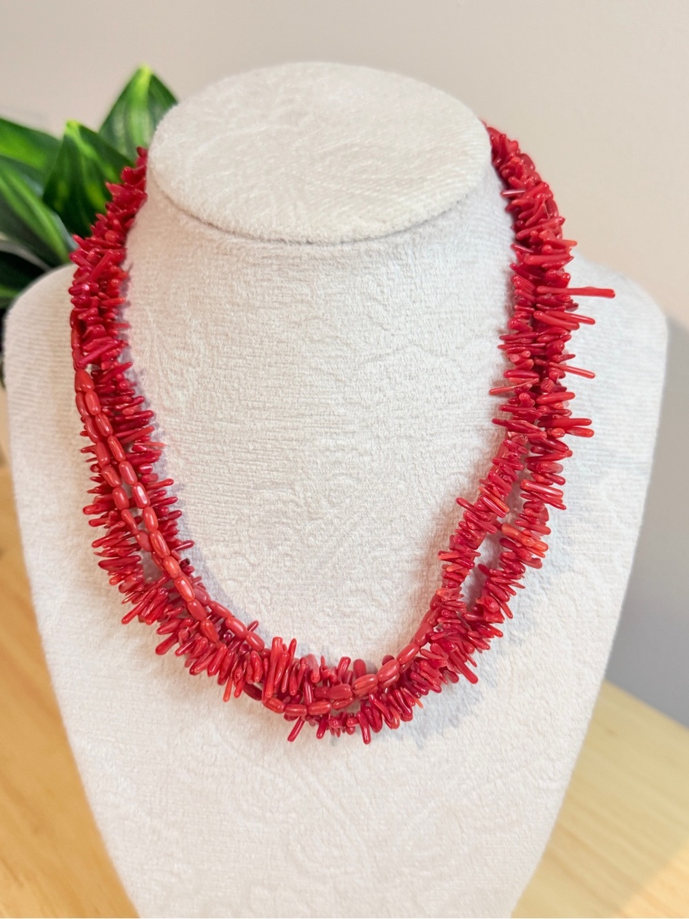 Red Coral Chip Multi-Strand Necklace - Faux Coral